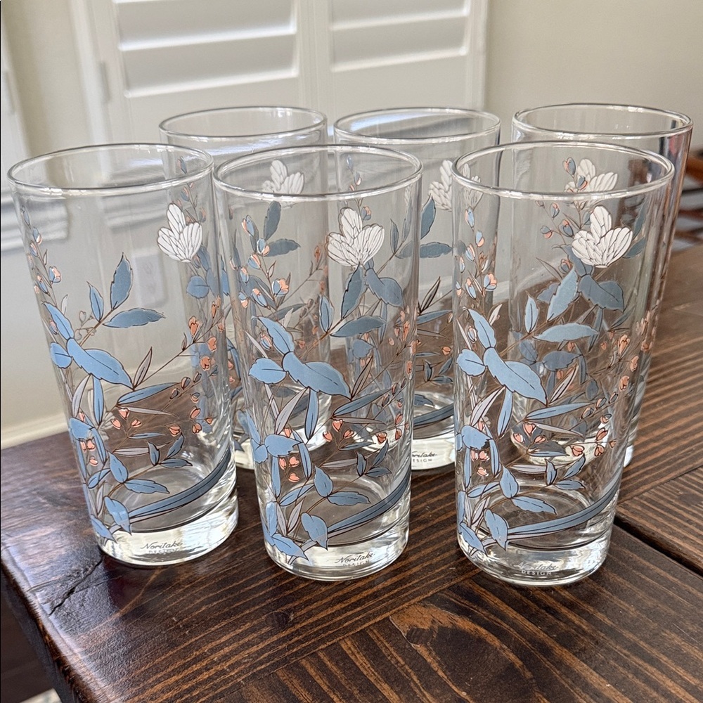 Noritake Floral Glass Set with Blue and White Accents
